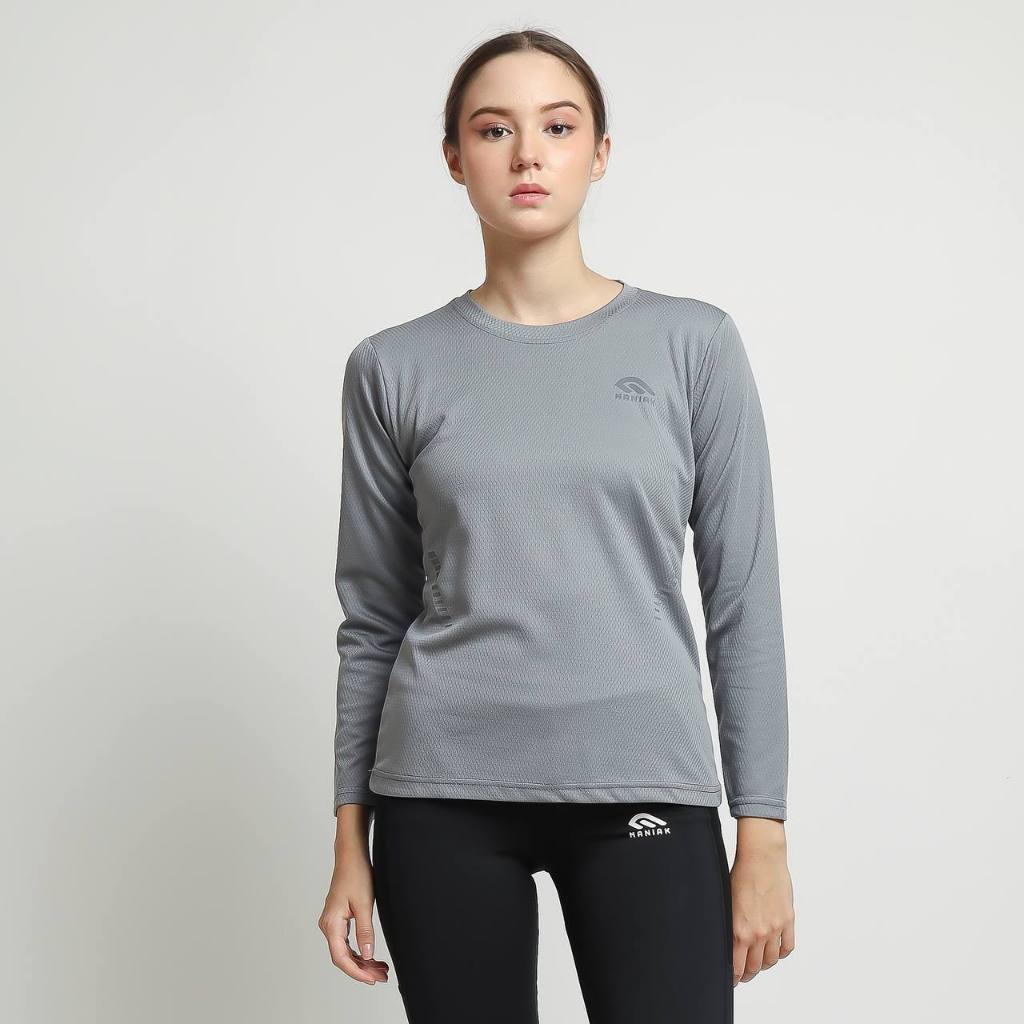 MANIAK BMP L/S  Baju Olahraga Wanita Lengan Panjang Kaos Running Muslimah Lari Gym Senam Zumba Yoga