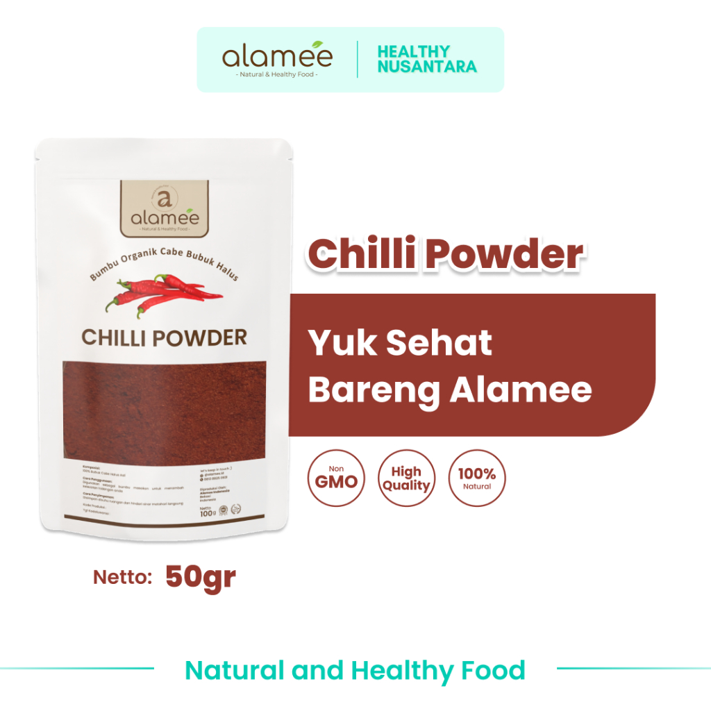 

ALAMEE Cabe Bubuk Halus Chilli Powder Chili Cabai Murni Asli Tanpa Campuran Bumbu Dapur Organik