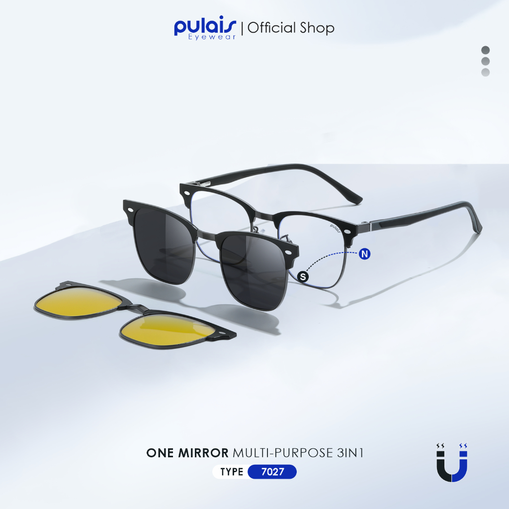 Pulais Eyewear Kacamata Clip On bisa Minus 3in1 Bahan Metal Bentuk Kotak Lensa Polarized Night Visio