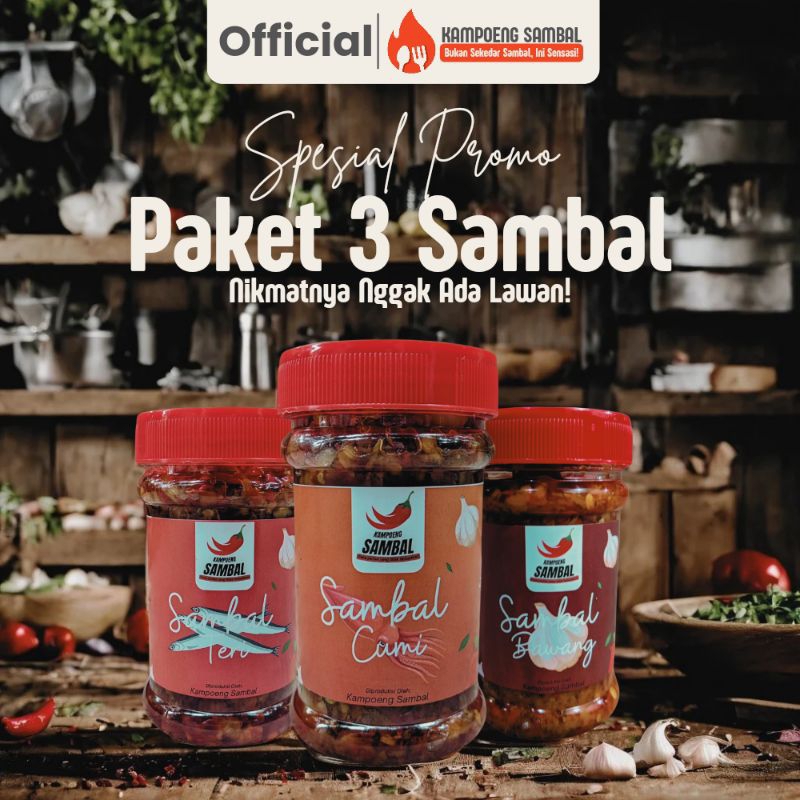 

Paket Hemat Sambal 3 Varian - Kampoeng Sambal (Cumi, Teri, Bawang) 150gr