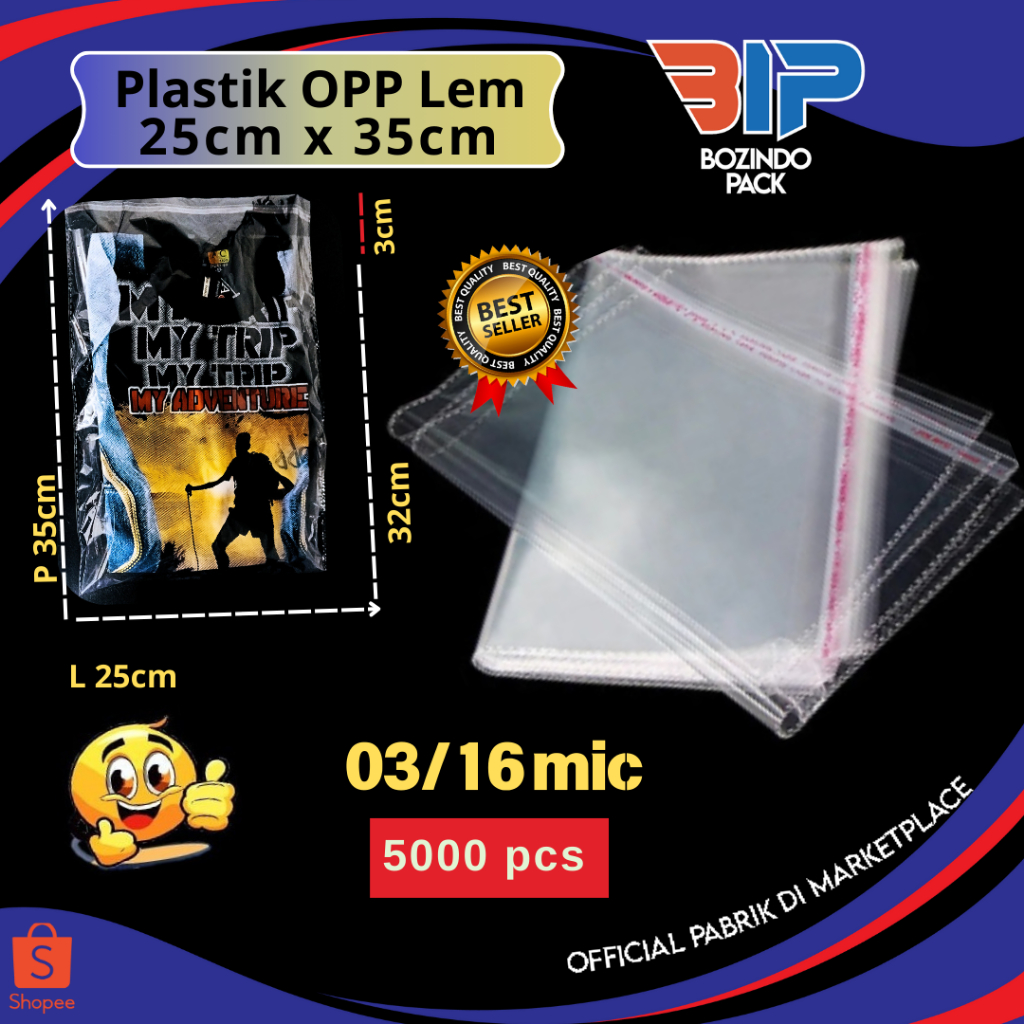 Plastik OPP 25x35  03/16 Mic Isi 5000/Ball Kantong Opp Tipis Lem Bening Transparan Berkualitas