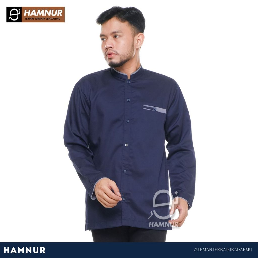 Hamnur Baju Koko Pria Dewasa Katun Toyobo Polos Lengan Panjang Baju Muslim Remaja Laki Laki Ukuran M