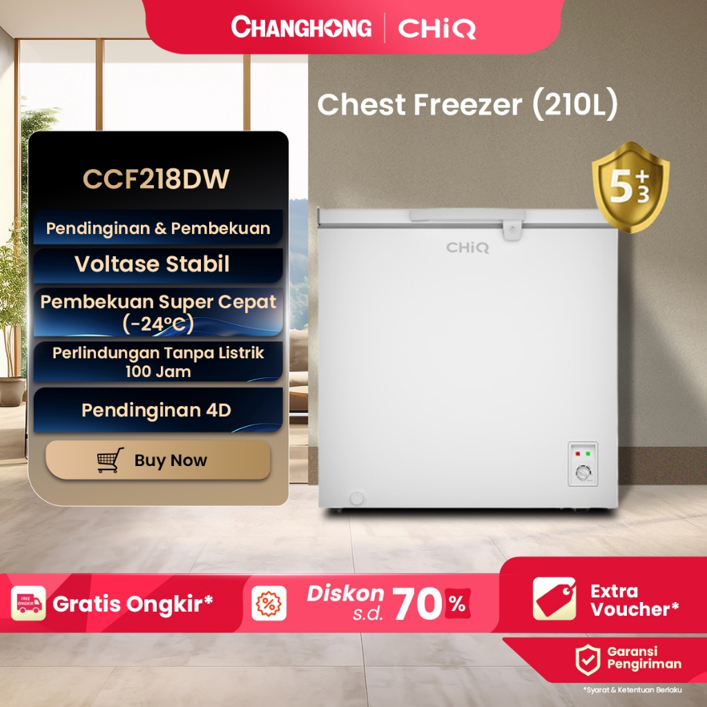 CHiQ Chest freezer ccf 218dw Kapasitas 210 Liter (Fast Freezing) (Design Look Minimalis) ( Big Capac