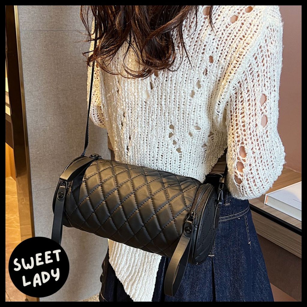 Tas Selempang Mini Wanita Bentuk Tabung Sling bag Kulit PU Tas Wanita Bulat Lucu TFW 05