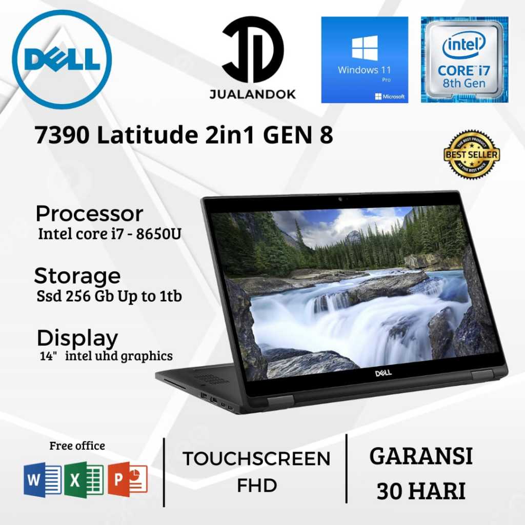 Laptop 2in1 Dell Latitude 7390 Core i7 Gen 8 - RAM 16GB - SSD 1TB - 13 inch - TouchScreen - Flip 360