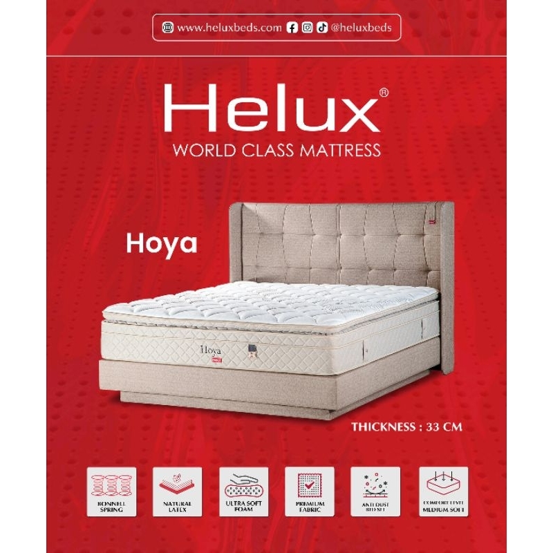 Matras Helux type Hoya tebal kasur 33 cm, ukuran lengkap jenis ada set original resmi Helux lengkap 