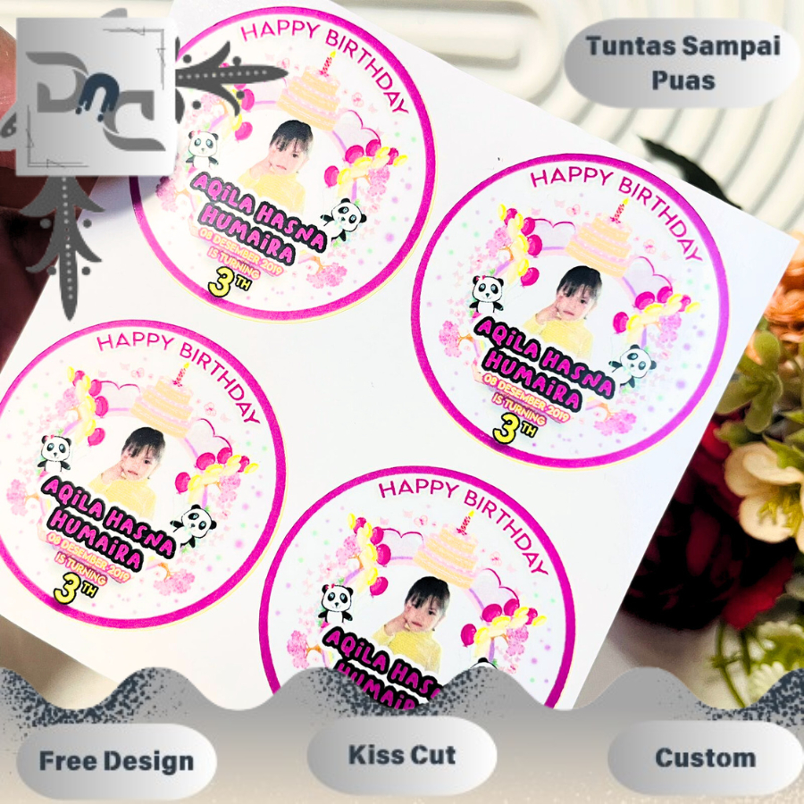 

2-4 Vinyl Stiker Ulang Tahun Sticker Label Undang Happy Birthday Uk.Kecil DND Free Design