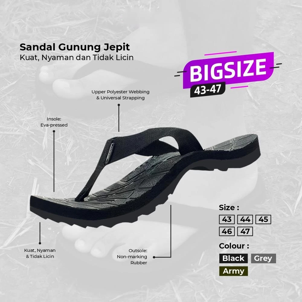 Sandal Gunung Pria Jumbo/Sandal Pria Outdoor Gunung Jepit/Size 45 46 47 Pria