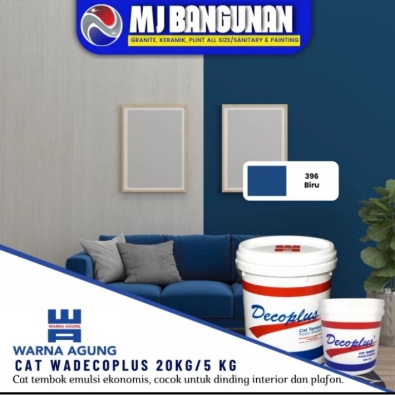 Decoplus Cat dinding dan plafon tembok dalam rumah ukuran 20kg warna biru berkualitas Acrylic emulsi