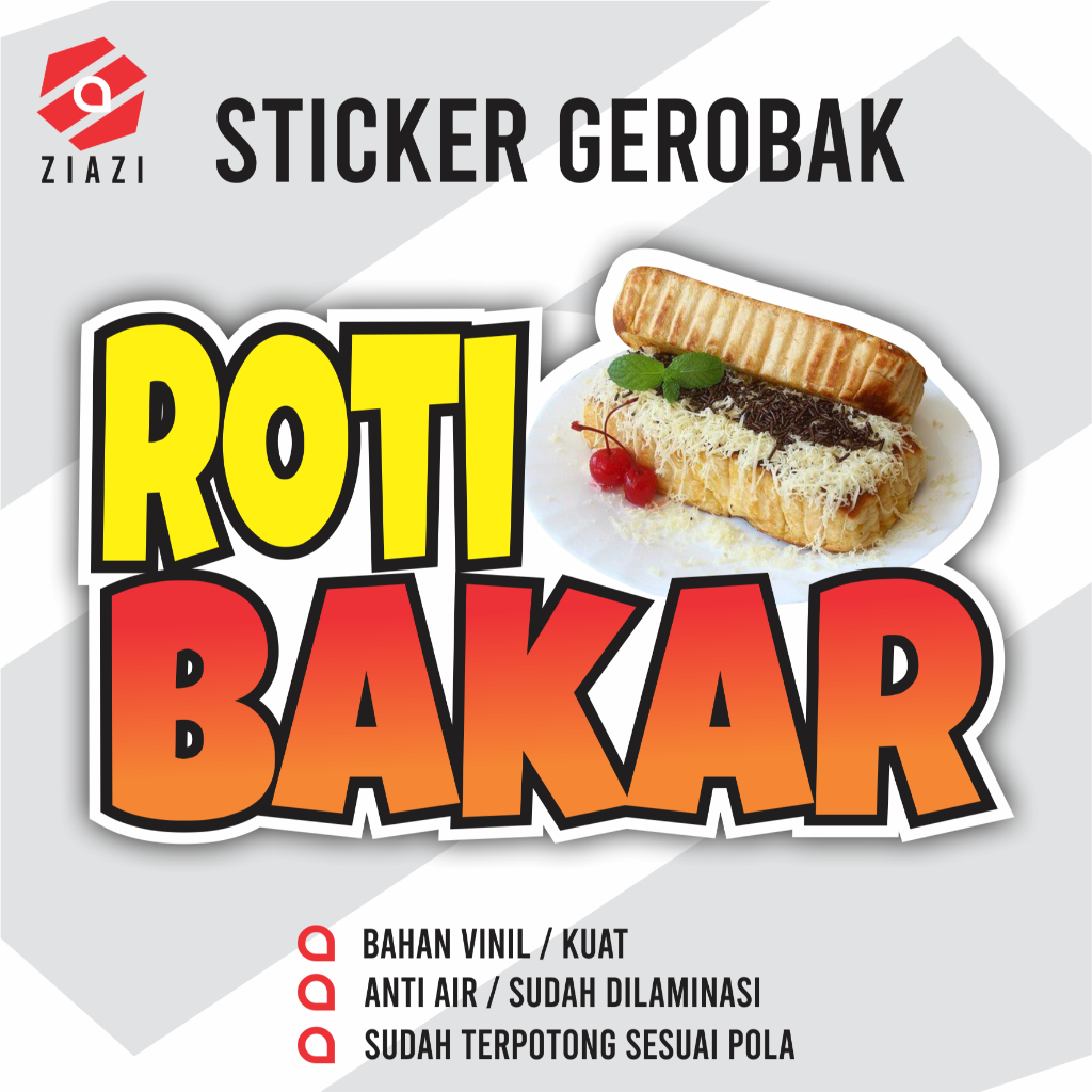 

Sticker Roti Bakar, Sticker Gerobak, Sticker Etalase, Sticker Kaca, Sticker Nama Usaha, Sticker Custom, Sticker Vinil, Sticker Anti Air, Sticker Full Colour