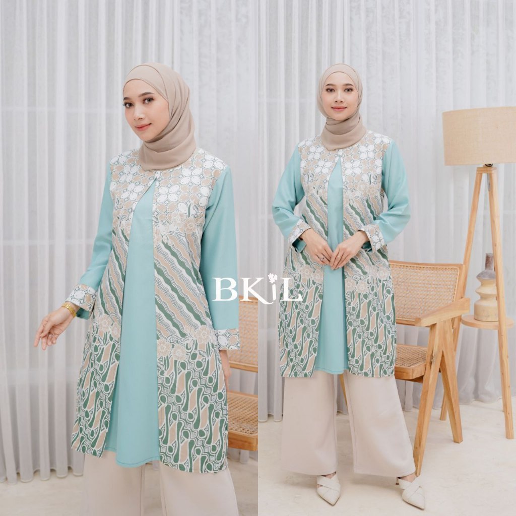 Tunik Batik Wanita Matt Katun Kombinasi Mosscrepe Size M-4L Jumbo Atasan Lengan Panjang Terbaru