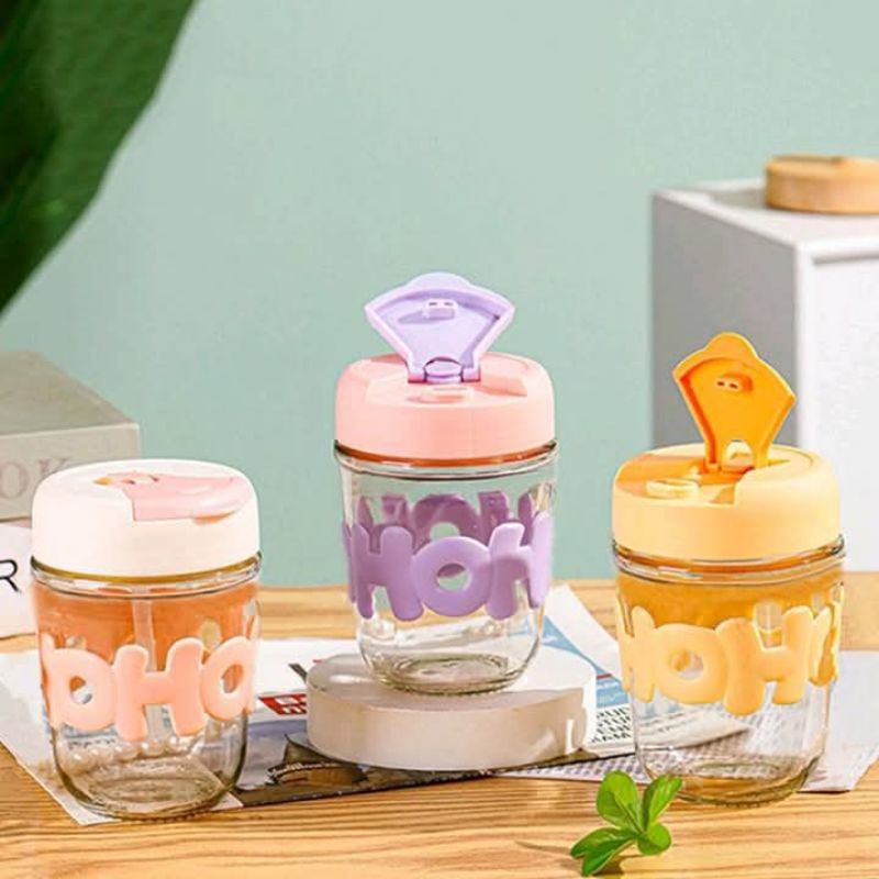 

Gelas Botol Kaca HoHo Aesthetic Tumbler Glass Cup Simple Elegan Botol Minum 350ml Kemasan Dus