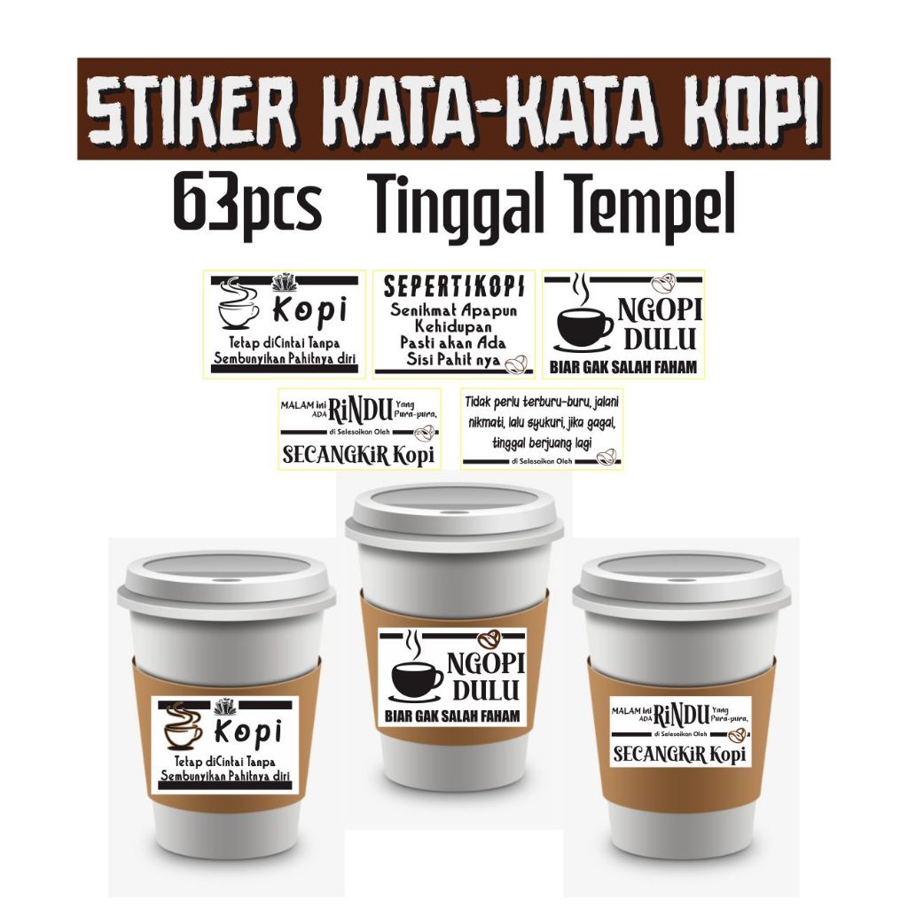 

STIKER Kopi - KATA-KATA KOPI Stiker Kata-Kata Gelas Minuman