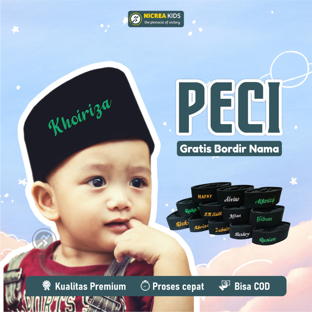 PECI ANAK DAN DEWASA PECI SONGKOK FREE BORDIR NAMA SUKA SUKA