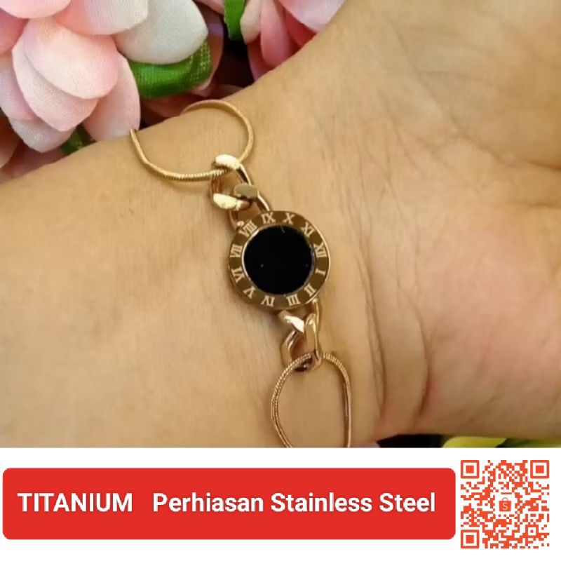TitaniumGelangRantaiRomawiCoinBlackRoseGoldPlatte17k