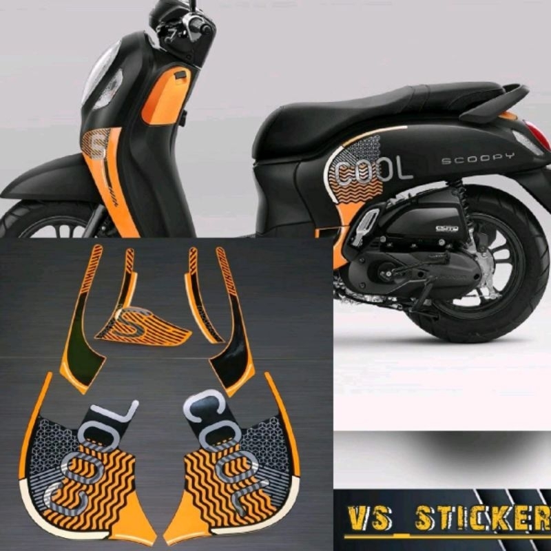 STRIPING STANDART MOTOR HONDA SCOOPY FASHION 2022 OREN HITAM