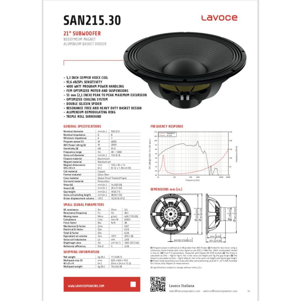 Speaker Komponen Lavoce SAN 215.30 21 inch Original
