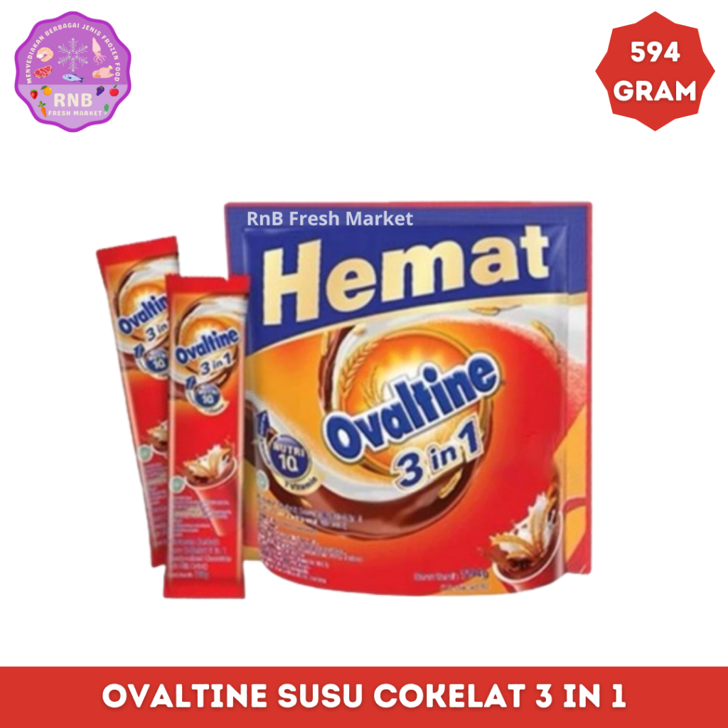 

Ovaltine Minuman Serbuk Susu Cokelat 3 in 1 Netto 594 Gram (18 pcs @33g)