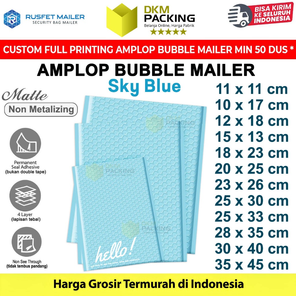 

Amplop Bubble SKY BLUE Envelope Bag Security Mailer Kantong Polybubble Packing Paket RUSFET