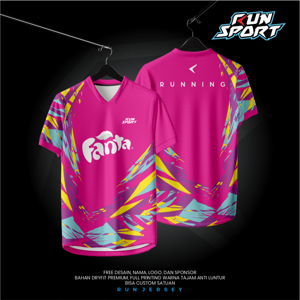 JERSEY RUNNING FANTA PINK - JERSEY LARI -  JERSEY BADMINTON - JERSEY CUSTOM  FULL PRINTING