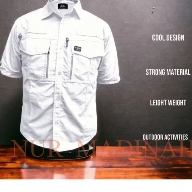 Kemeja Tactical W-TAc Lengan Pendek Kemeja Casual lapangan Bahan American drill premium Tebal Putih