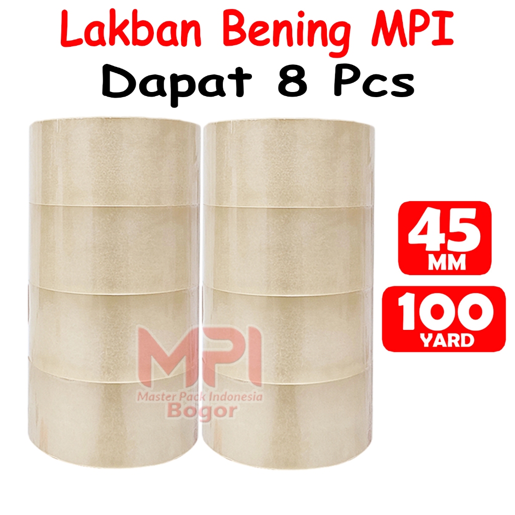 

8 PCS - Lakban Bening MPI 45 MM x 100 YARD Bc / Lakban Untuk Packing - Master Pack Indonesia Bogor