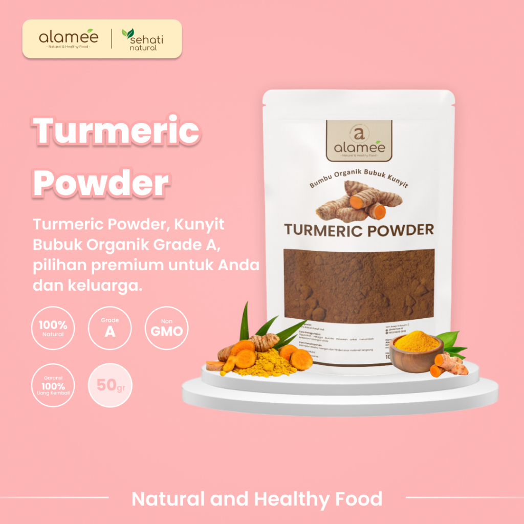 

ALAMEE Kunyit Bubuk Turmeric Seasoning Powder Ground Bumbu Dapur Instan Organik Murni Asli 50g