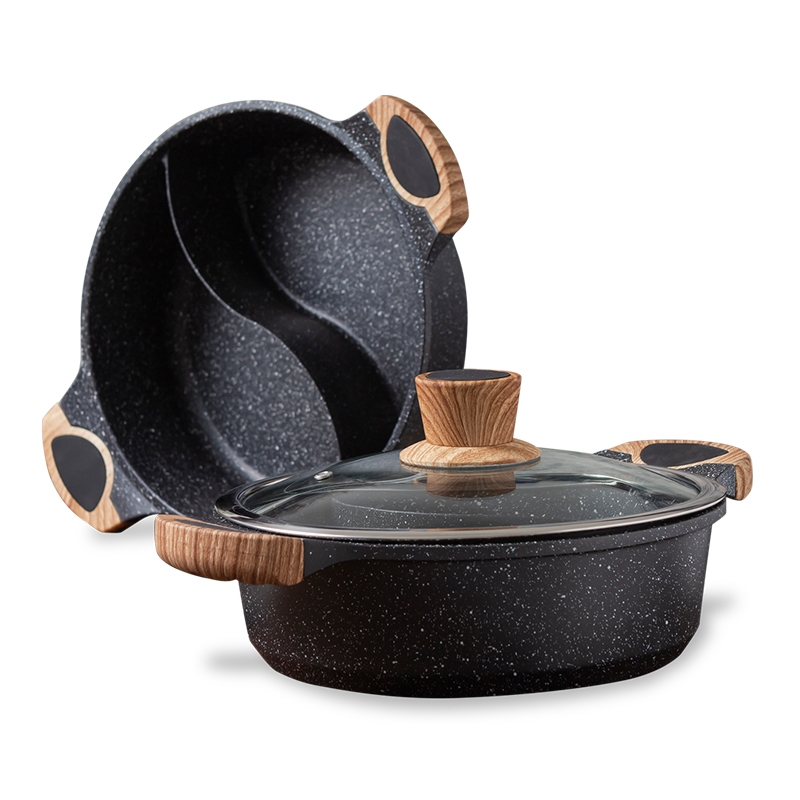 Panci Suki 2 Sekat Aesthetic Anti Lengket Panci Shabu Shabu Non-Stick Medical Stone