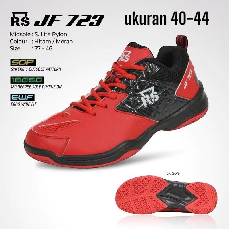 Sepatu Badminton RS JF 723 Hitam / Merah / Sepatu RS JEFFER Original