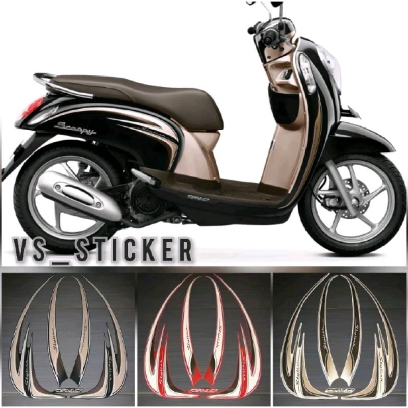 STRIPING MOTOR LIST BODY SCOOPY STYLISH 2014 2015 HITAM FULL CREAM MERAH TER MURAH