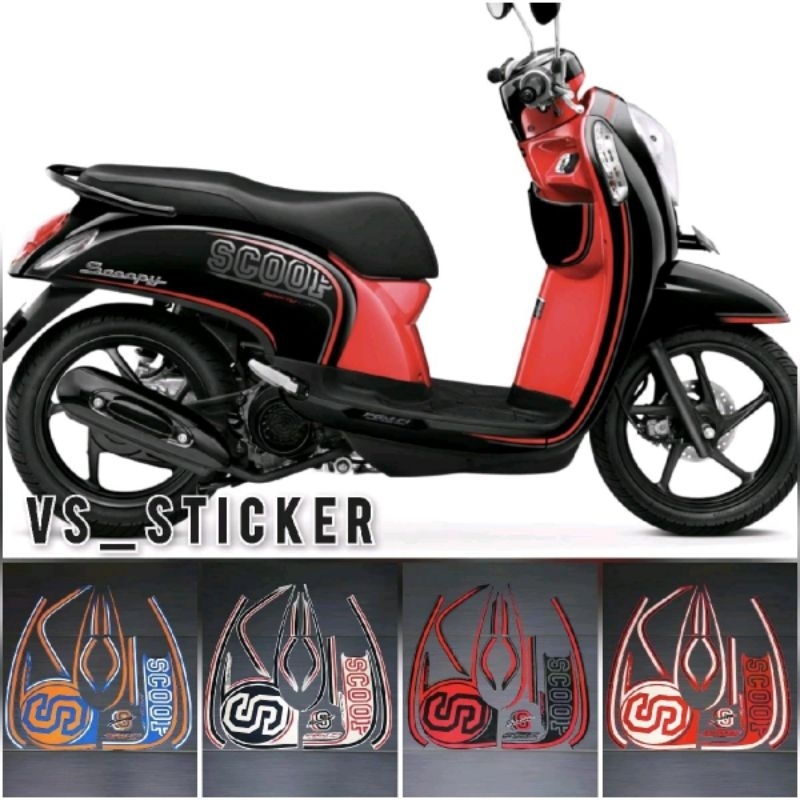 STRIPING LIST BODY MOTOR HONDA SCOOPY SPORTY 2014 HITAM MERAH BIRU CREAM PUTIH TERMURAH