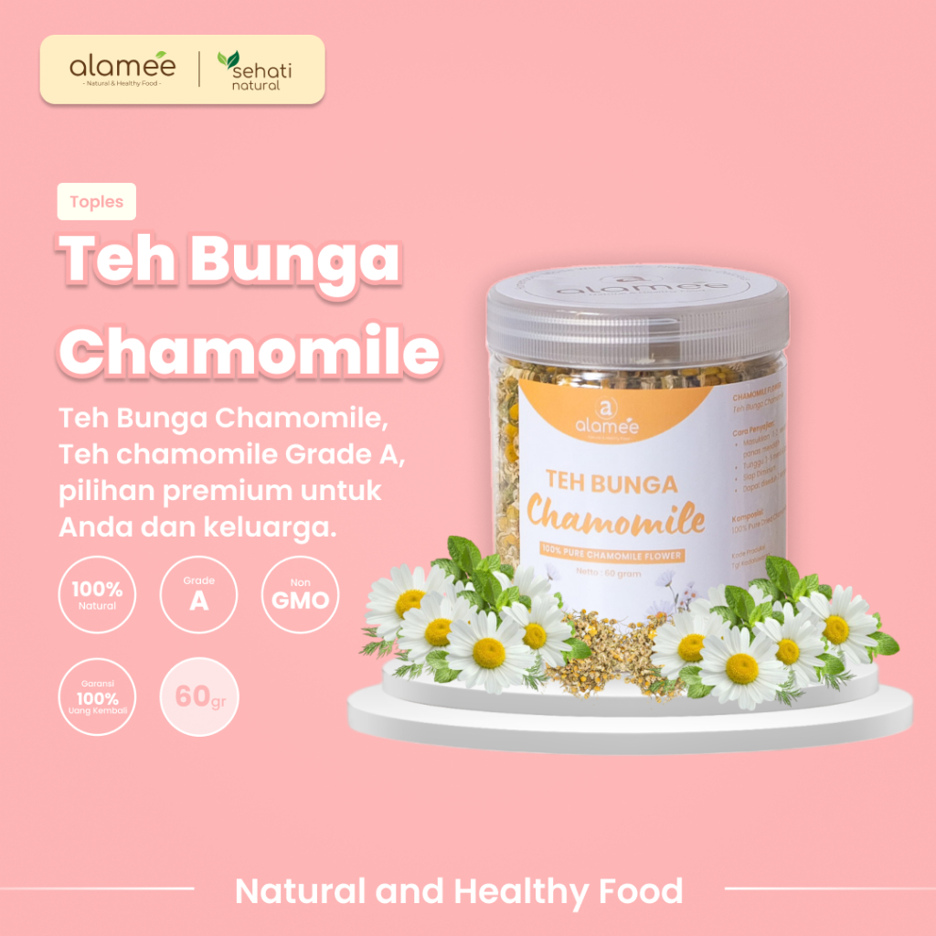 

ALAMEE Chamomile Tea Teh Bunga Camomile Flower Bunga Kamomile Dried Flower Organik Siap Minum 60gr