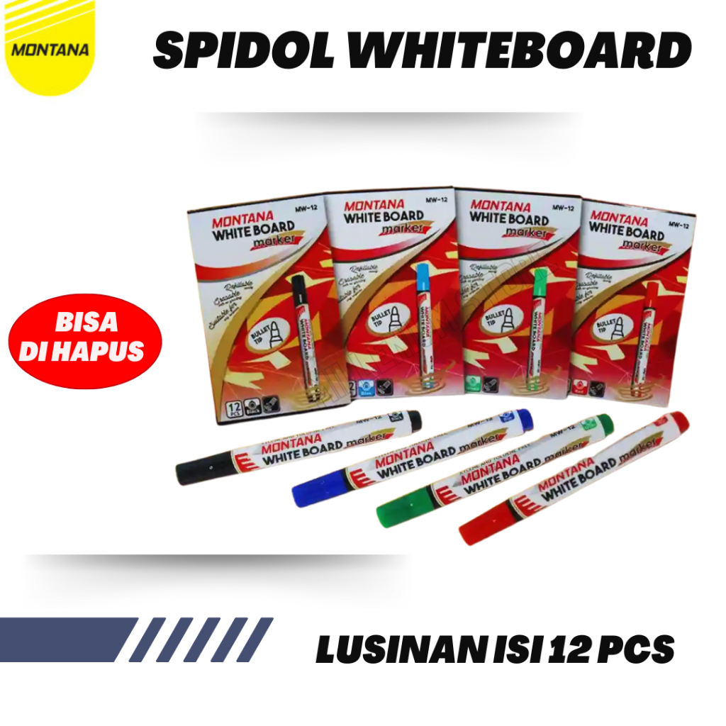 

( 12 pcs) Spidol Whiteboard maker MW-12 Montana / Spidol Papan Tulis Bisa Di Hapus / Cod