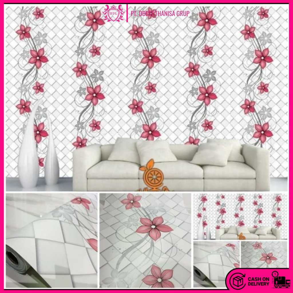 Wallpaper Dinding Wallpaper Stiker Motif Akar Bunga Merah Kode CY1075-COD