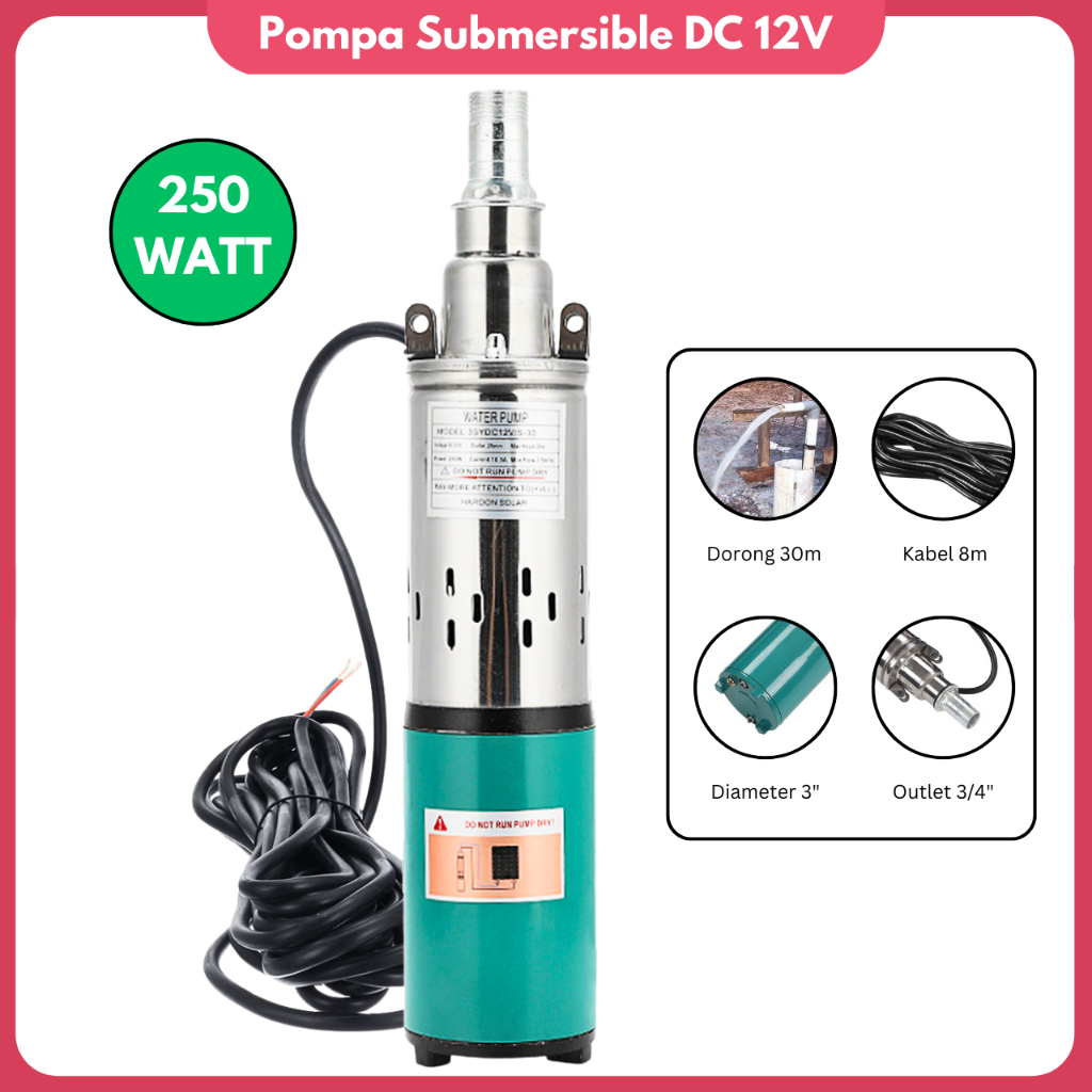 Pompa Air Sumur 30 Meter Pompa celup 3" Inch Submersible Pump DC 12 Volt pompa sibel sumur 30m Pompa