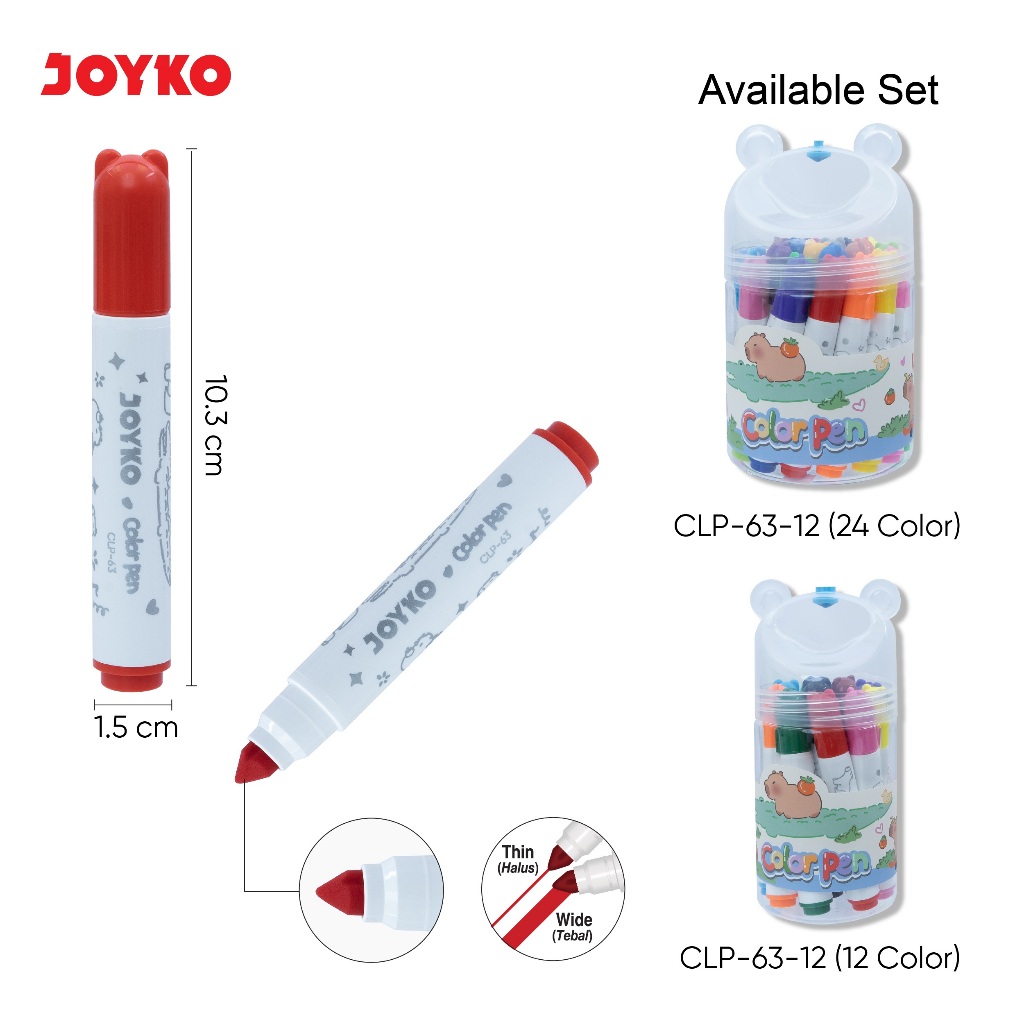 

Joyko color pen/spidol warna anak CLP - 63 - 12/24 warna