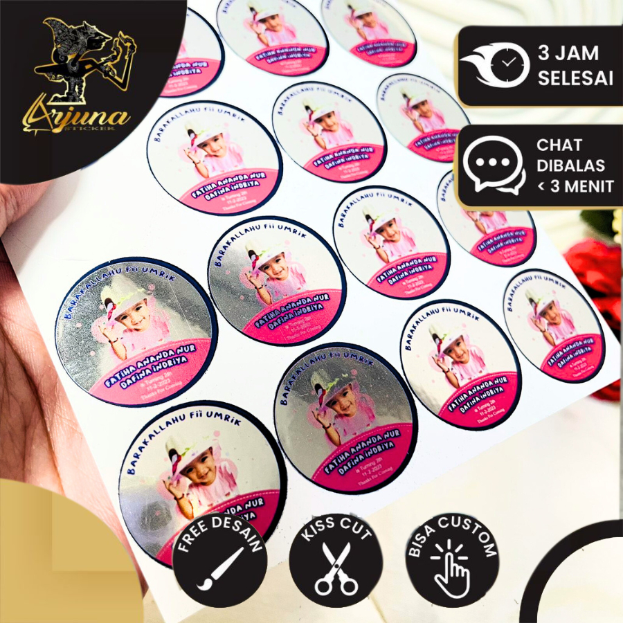

2-4 Arjuna Stiker Gold / Silver Ulang Tahun Anak Anti Air Label Sticker Undangan Happy Birthday