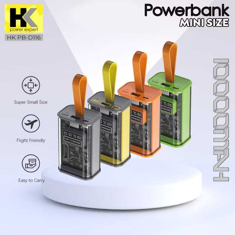 HK D116 Mini powerbank 10000mah Fast Charge USB Type C with LED Light indikator