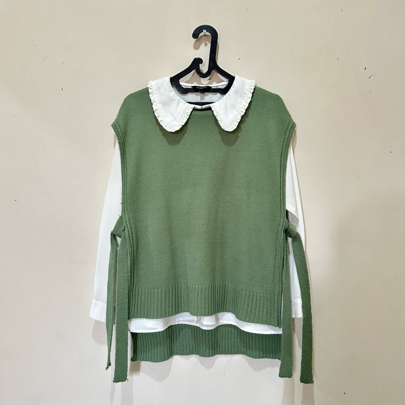 [❗️VEST ONLY❗️] Preloved Knit Vest Hijau Army - Rompi Rajut - Outer Wanita