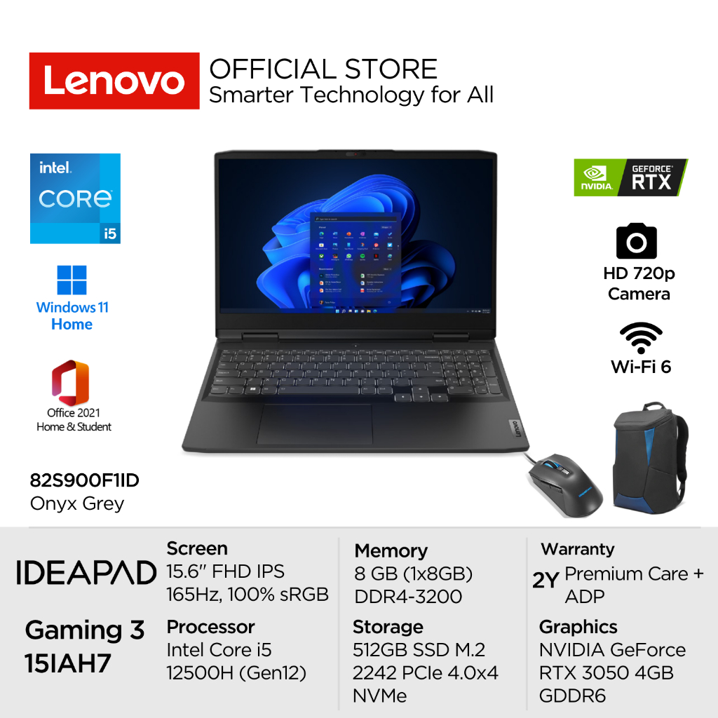 Lenovo IdeaPad Gaming 3i 15IAH7 F1ID Intel Core i5 12500H Win11 8GB 512GB SSD NVIDIA RTX 3050 4GB 15