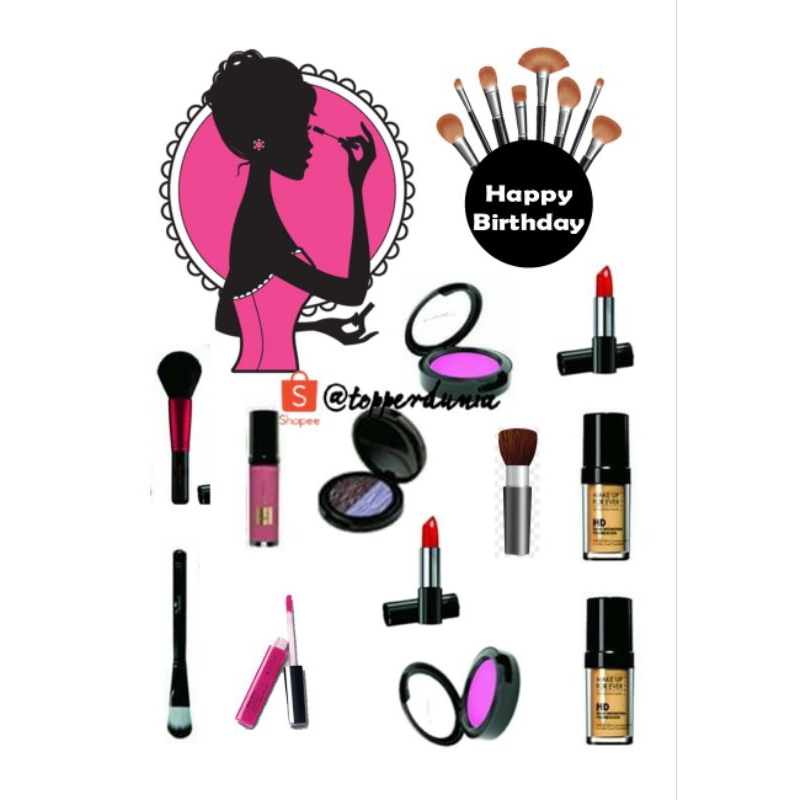 Topper Cake Alat Make Up/Lipstik/Bedak/Blush On custom/Hiasan Kue ULTAH Anak