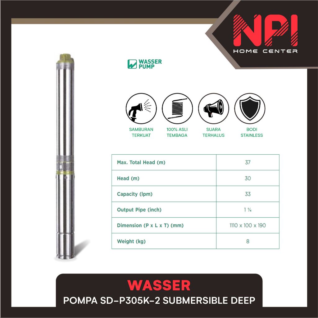 Wasser - Pompa Satelit Celup Air Submersible Pump Sumur Dalam Sd P305K 2