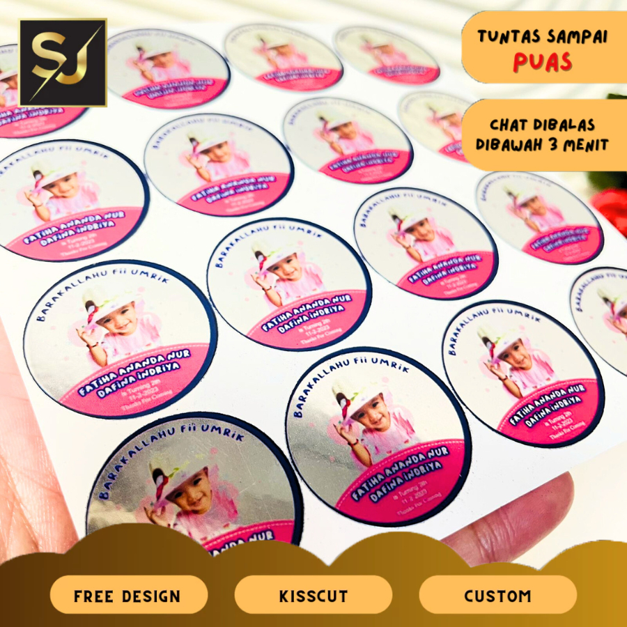 

2-4 Sticker Undang Ulang Tahun Anak Label Stiker Happy Birthday Sangjaya Bahan Gold/Silver Anti Air