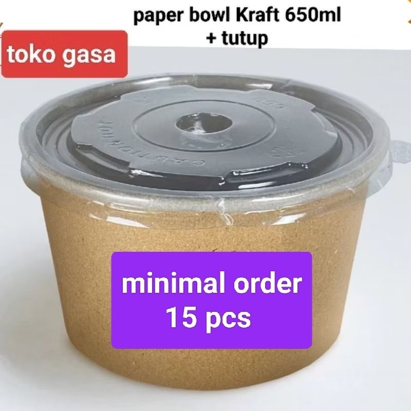 Paper bowl 650ml putih laminasi/paper bowl kraft 650ml coklat laminasi/mangkok kertas/rice paper bow
