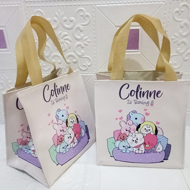 

Tote bag oscar/souvenir ultah/tas snack/tas aqiqah ukuran 20x15x20/free desain sesuai permintaan/free nama satu satu tiap tas