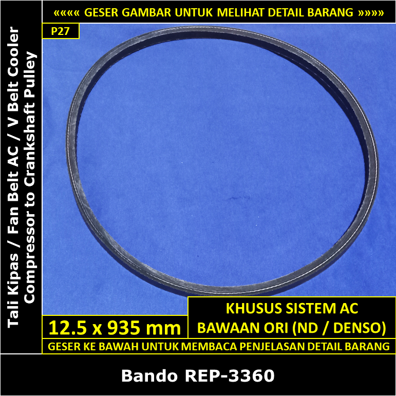 Tali Kipas Fan Belt AC Toyota Corolla DX 1300 cc 4K KE70 1980-1984 Bando REP-3360 V Belt Cooler Comp