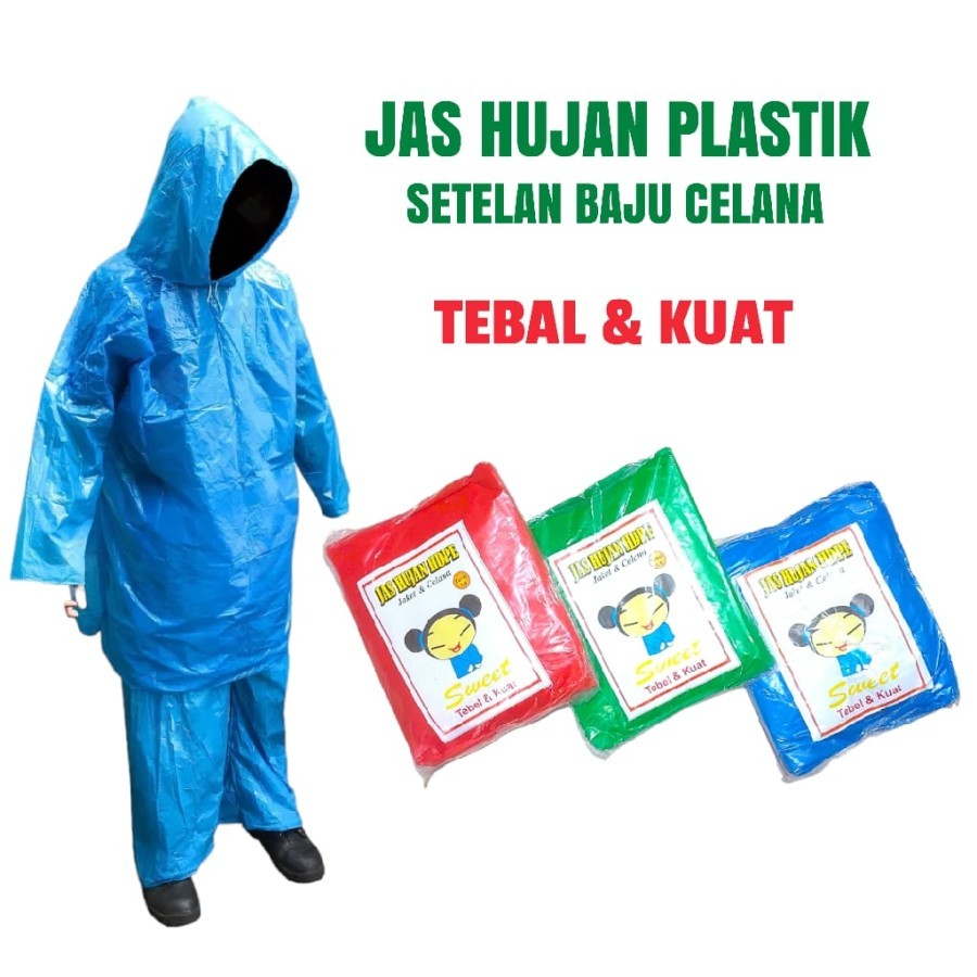 JAS HUJAN LDPE HDPE PLASTIK SETELAN BAJU CELANA#JAS HUJAN PLASTIK PRIA WANITA TEBAL