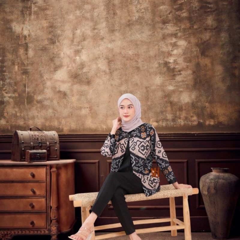 Blouse Batik Bolero Kerja Wanita Sudah inner Motif Kekinian Lengan Panjang Modern