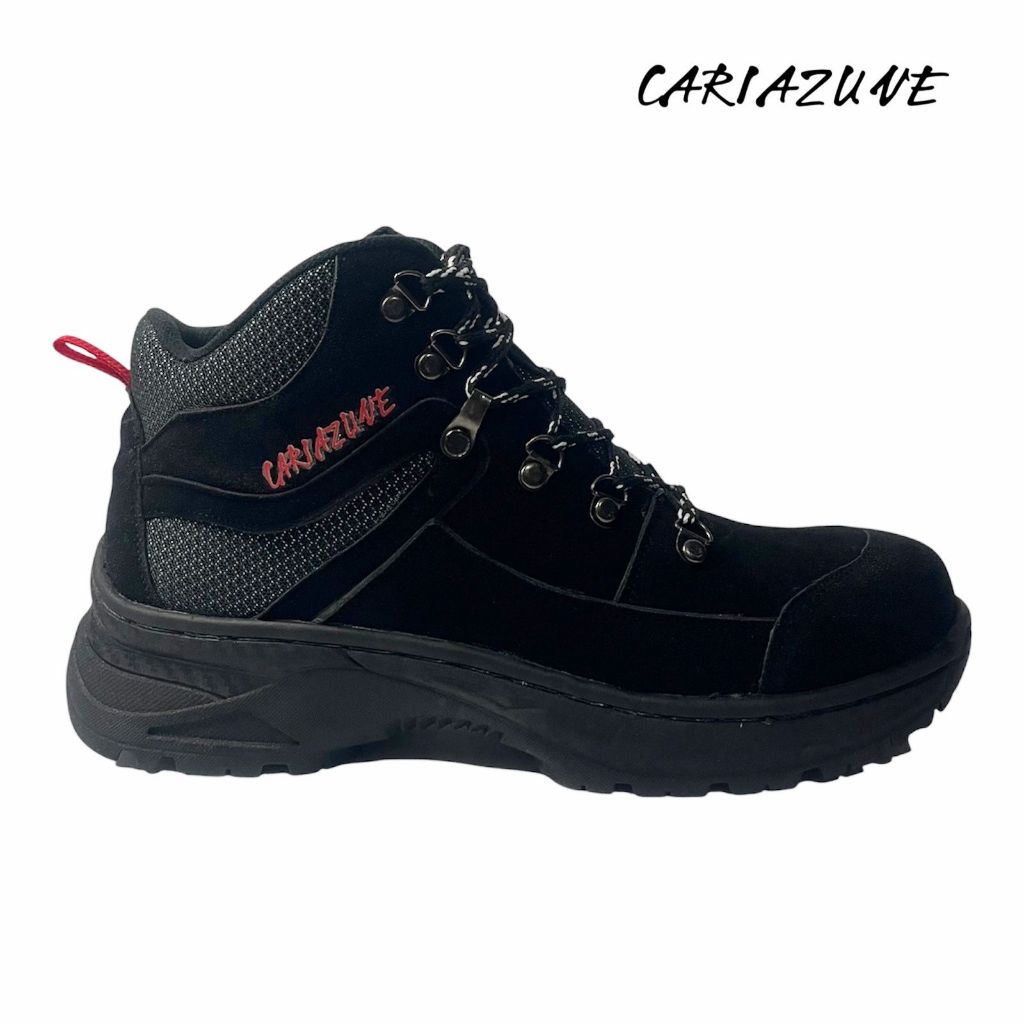 SEPATU BOOTS SAFETY HITAM PUTIH UJUNG DARI KULIT SINTETIS PREMIUM