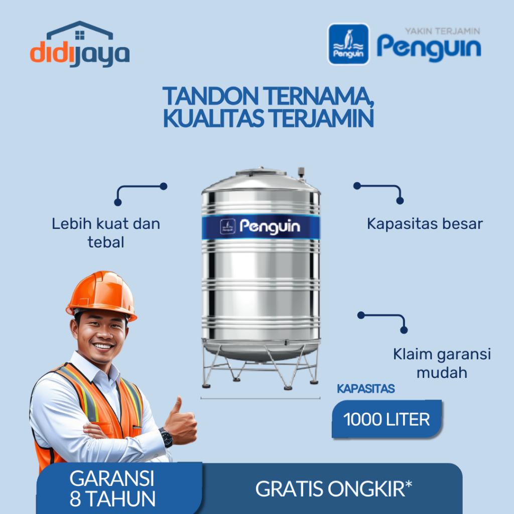 Tandon Air Stainless Steel 1000 Liter Penguin | Toren Air | Tangki Air Stainless Steel TBSK 1000